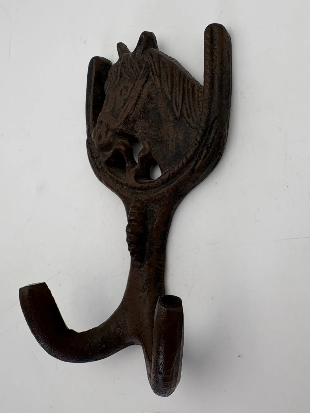 Vintage Heavy Cast Iron Horse and Horse Shoe Two-Prong Wall Hook